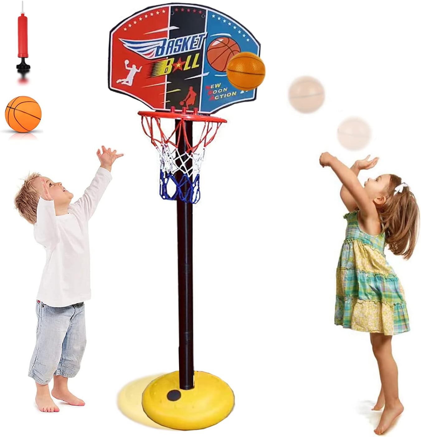 Cos de baschet cu panou, Zola, inaltime reglabila pe 4 niveluri 52-116 cm, diametru cos 20 cm, minge si pompa incluse, pentru interior si exterior, multicolor Cos de baschet cu panou, Zola, inaltime reglabila pe 4 niveluri 52-116 cm, diametru cos 20 cm, minge si pompa incluse, pentru interior si exterior, multicolor